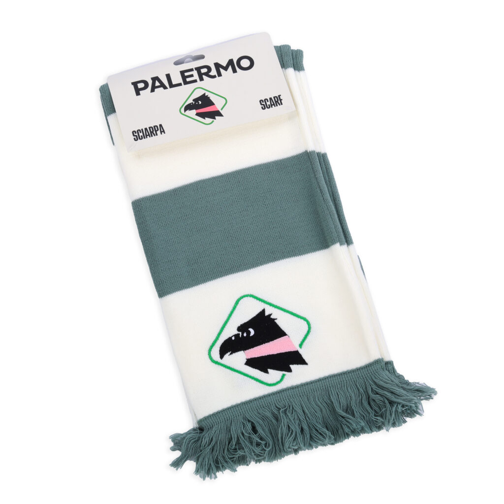 sciarpa chiusa Palermo FC a righe verdi e bianche con logo gratton ricamato della collezione 80 special