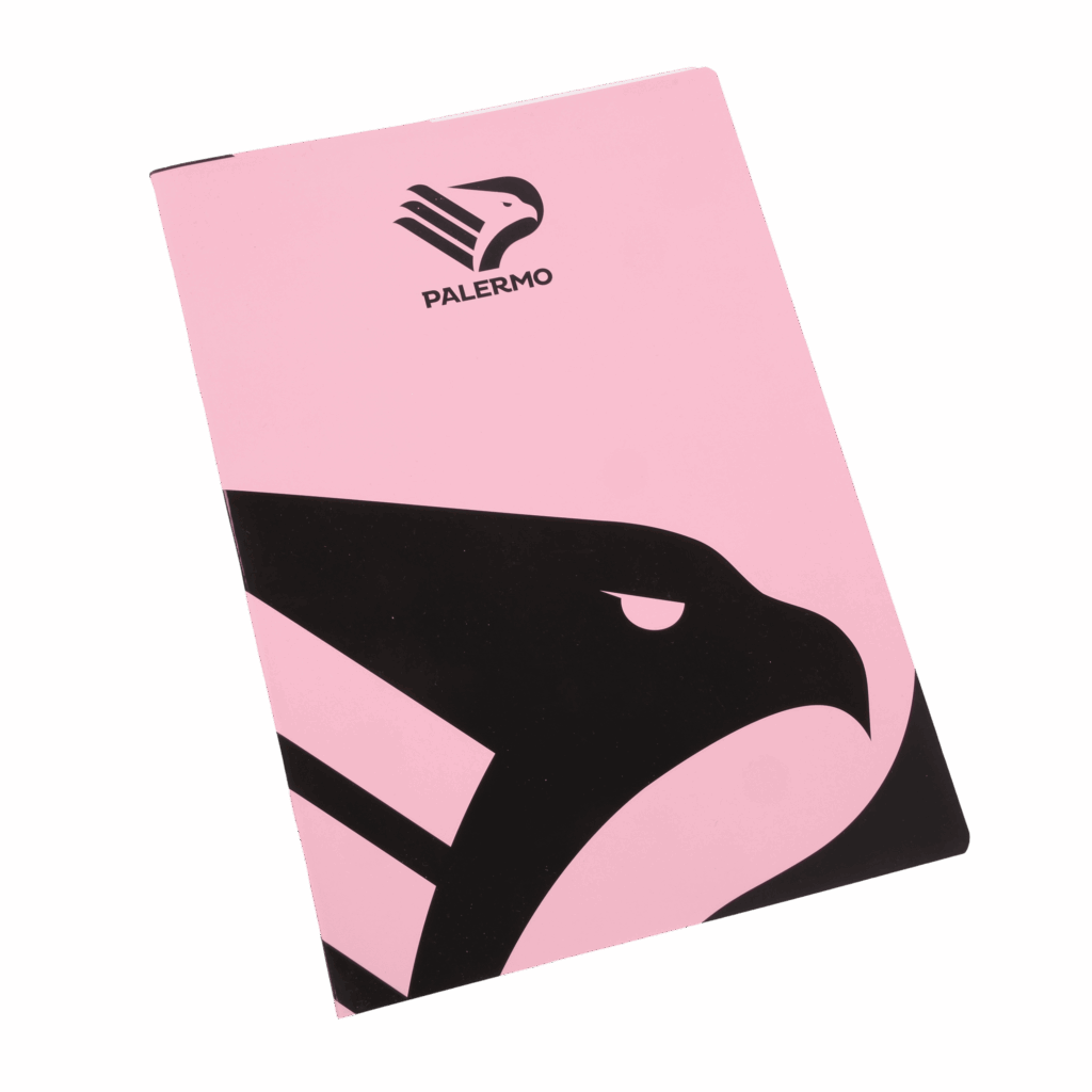 quaderno rosa con aquila e logo del Palermo FC