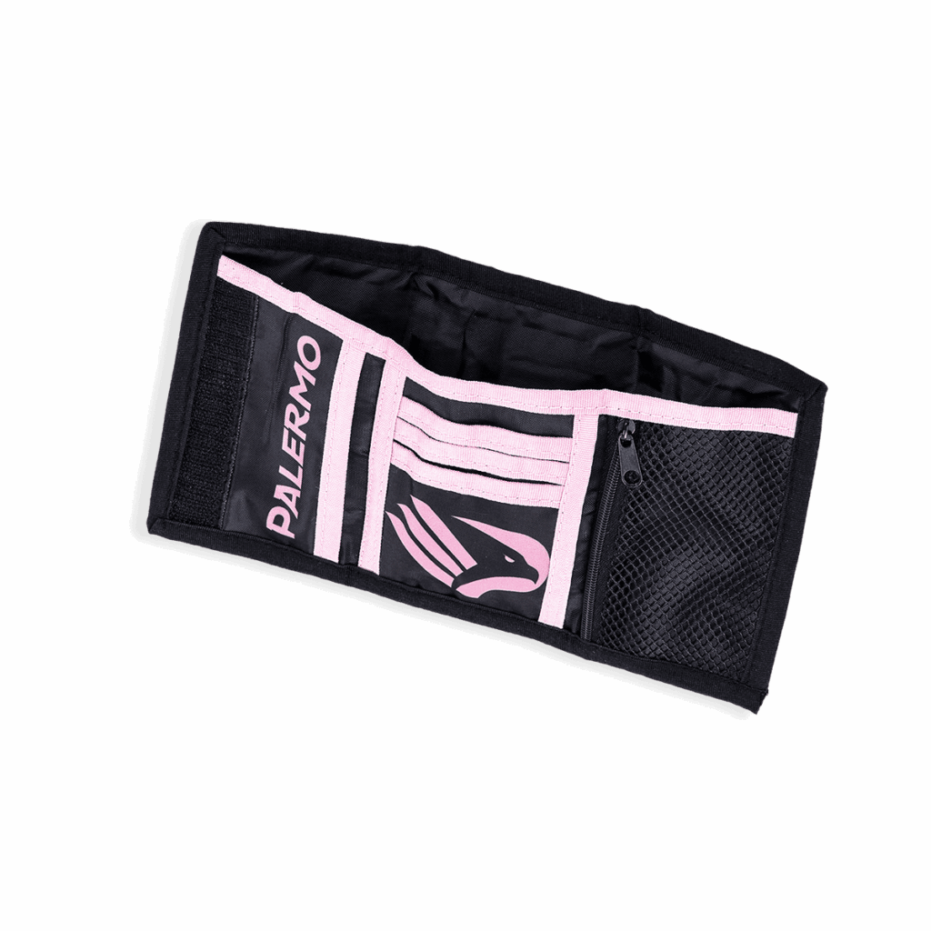 portafoglio rosanero Palermo FC aperto con portamonete e chiusura a strappo