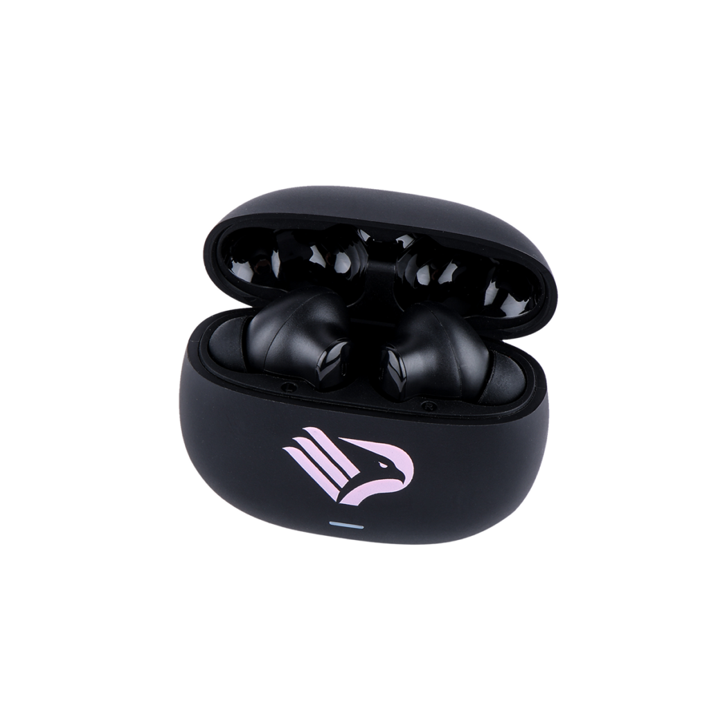 Cuffie Bluetooth in-ear Palermo FC dentro la custodia di ricarica