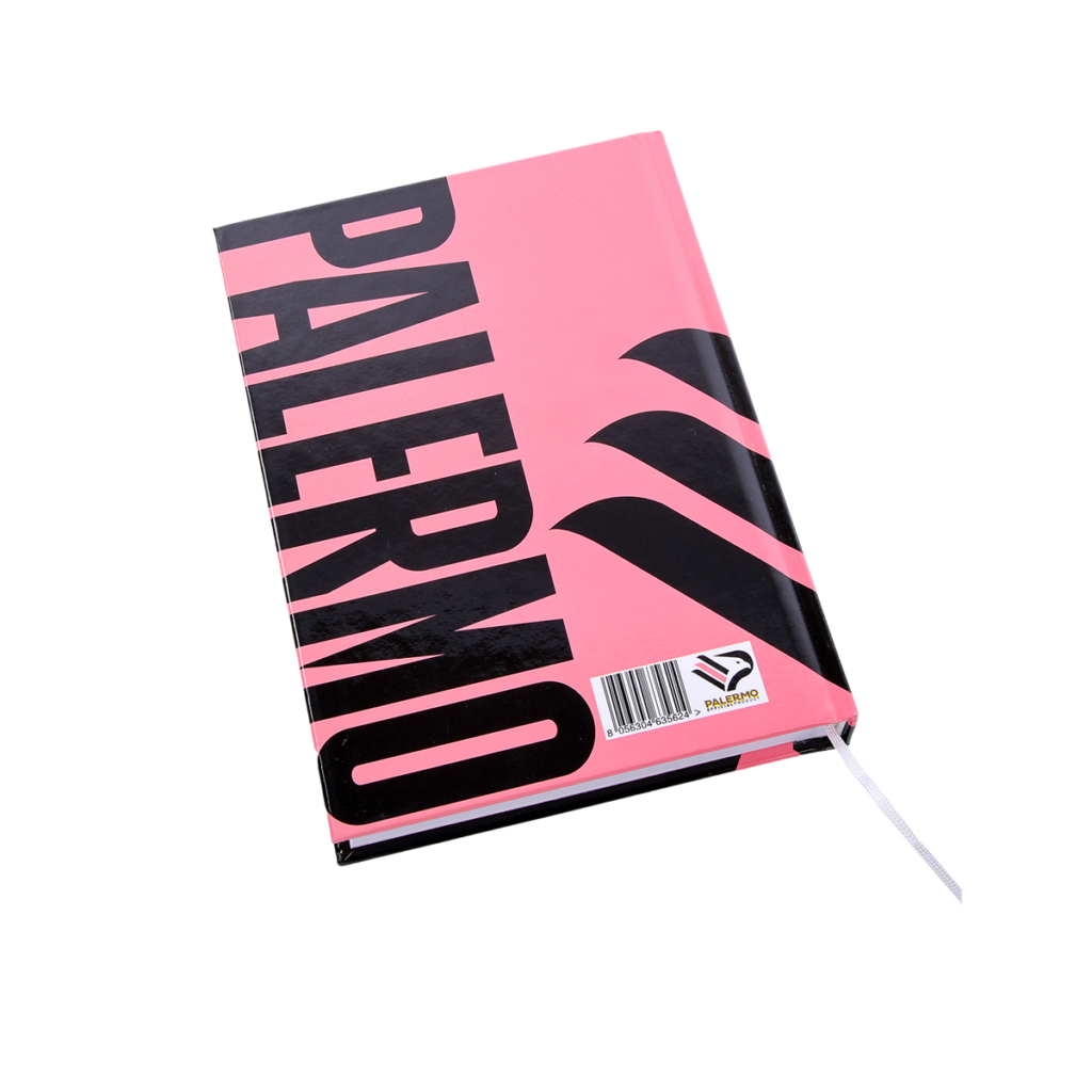 retro del diario del Palermo FC rosa con scritta Palermo