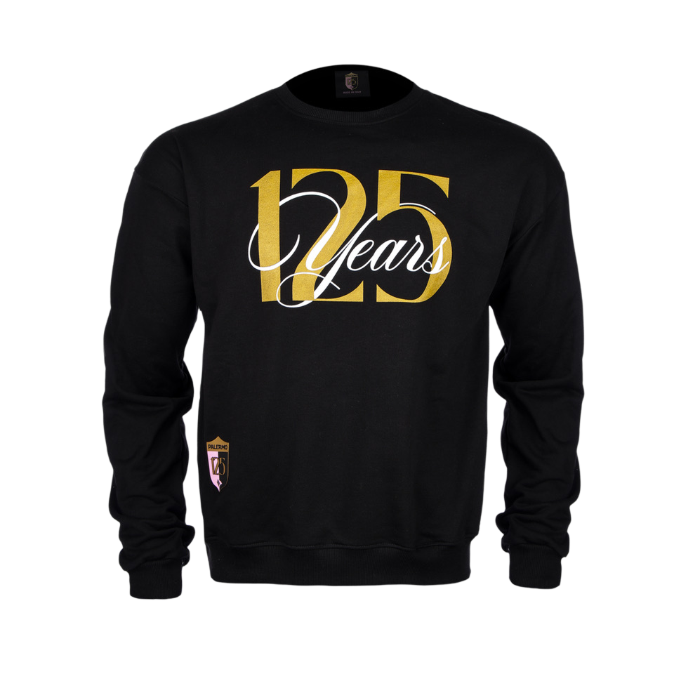Felpa nera girocollo Palermo FC capsule 125 con scritta "125 years"