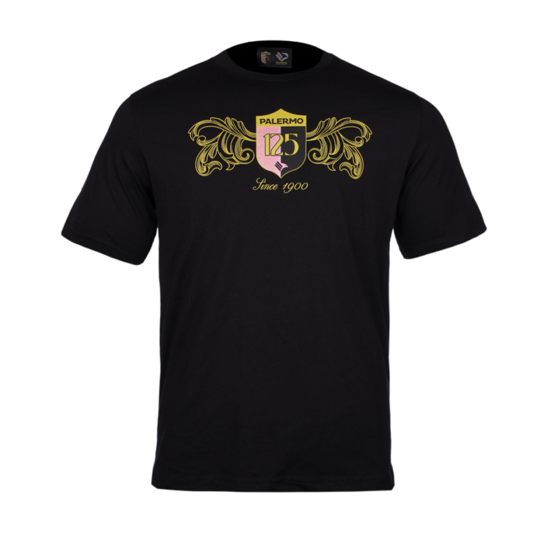 T-Shirt nera a maniche corte Palermo FC capsule 125 con stemma "Palermo 125" e scritta "Since 1900"