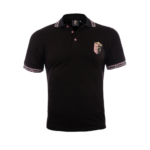 polo nera a maniche corte Palermo FC capsule 125 anniversario con tre bottoni rosa e stemma "Palermo 125"