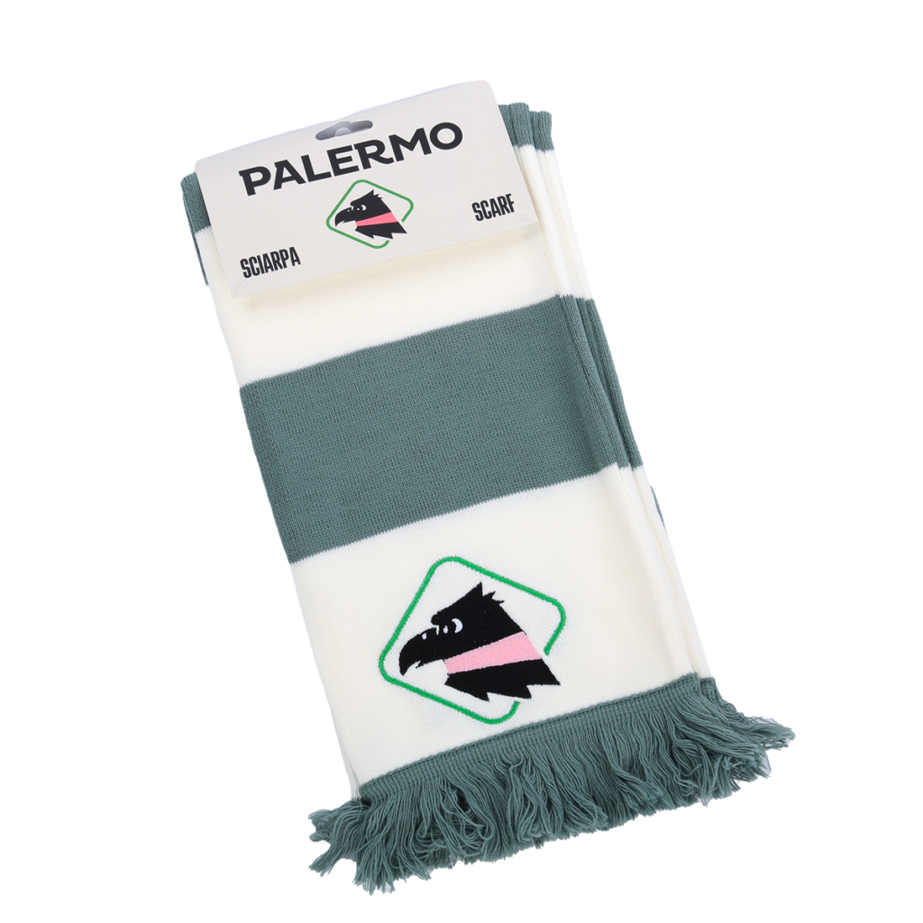 sciarpa chiusa Palermo FC a righe verdi e bianche con logo gratton ricamato della collezione 80 special