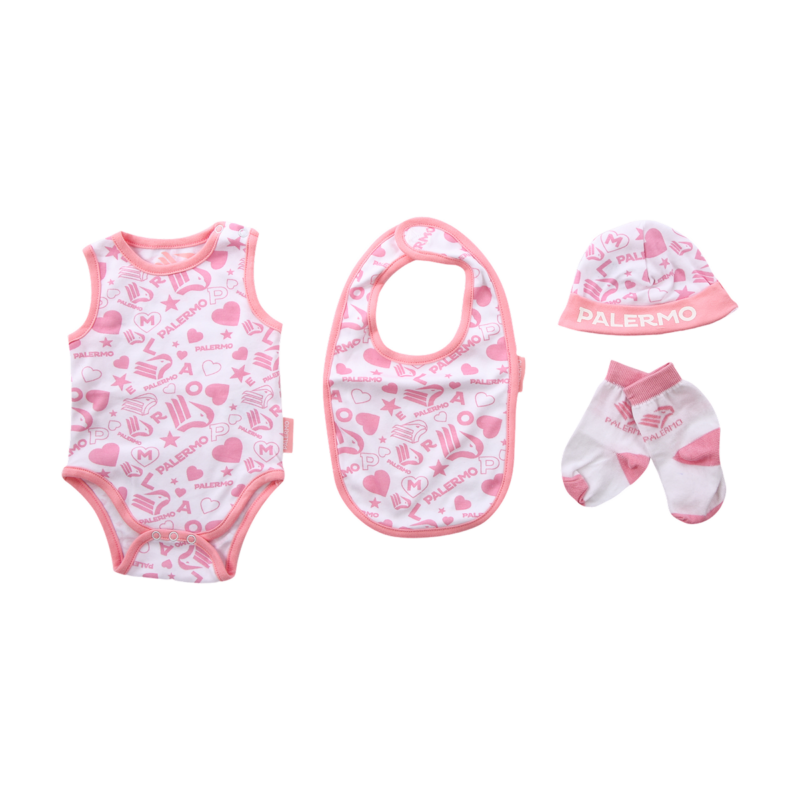 box chiusa con set neonato Palermo FC rosa e bianco 2024 2025