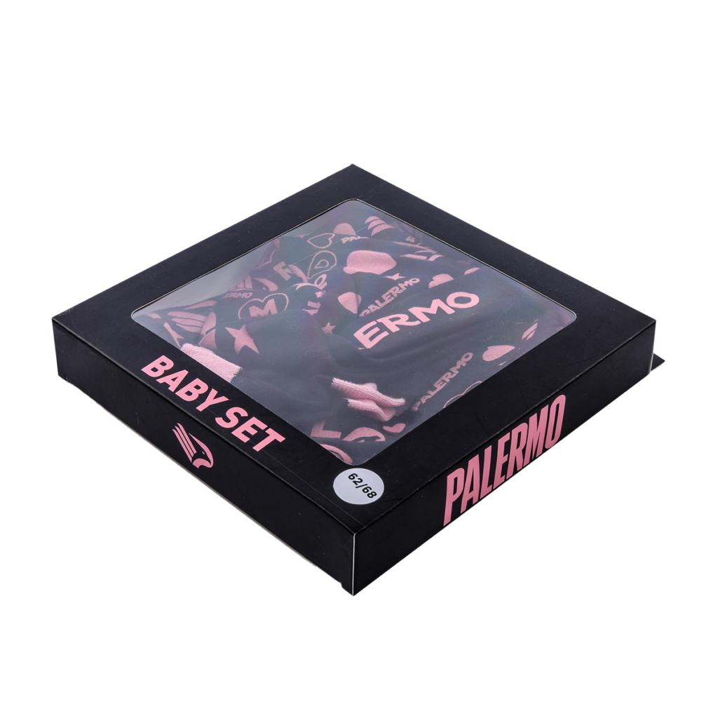 box chiusa con set neonato Palermo FC rosa nero 2024 2025