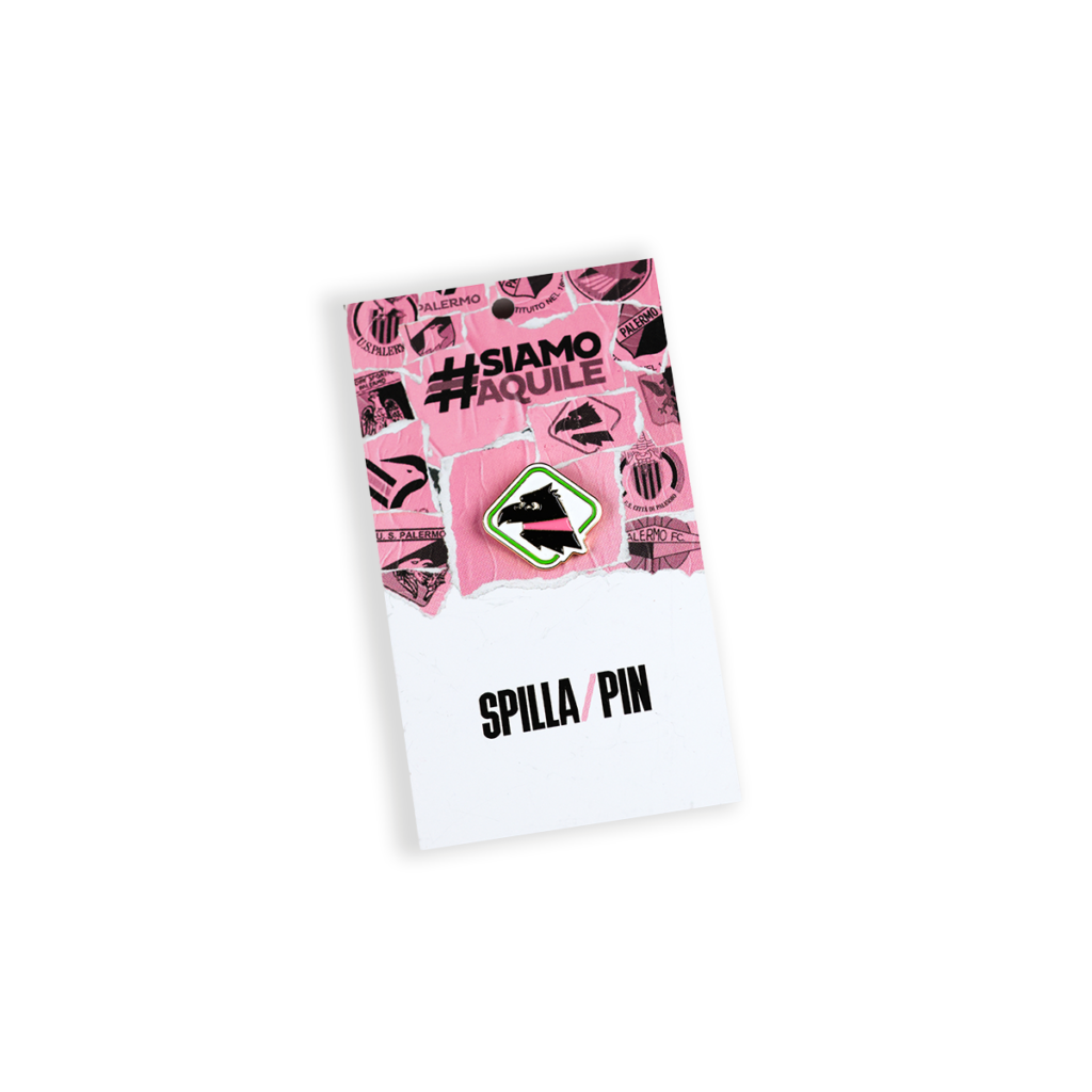 Spilla aquila nera Palermo F.C. 1979 su cartoncino espositivo