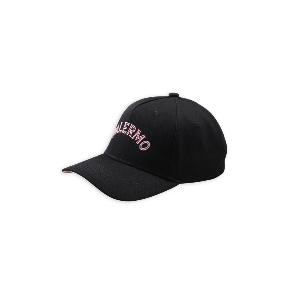 vista laterale del cappello Palermo FC - Collezione Aquile con scritta rosa PALERMO ricamata sul fronte