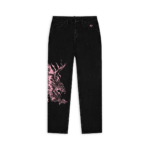 Jeans neri della collezione Aquile con aquila stampata sulla gamba destra e stemma del Palermo FC sopra la tasca sinistra, dotati di bottone e cerniera