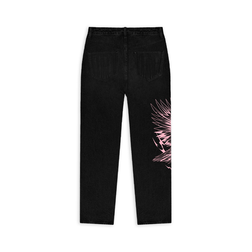 Retro dei jeans neri della collezione Aquile con aquila stampata sulla gamba destra e due tasche posteriori