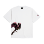 T-shirt bianca Collezione Aquile con grafica aquila raffigurata su un ramo e stemma rosanero del Palermo FC sulla manica sinistra