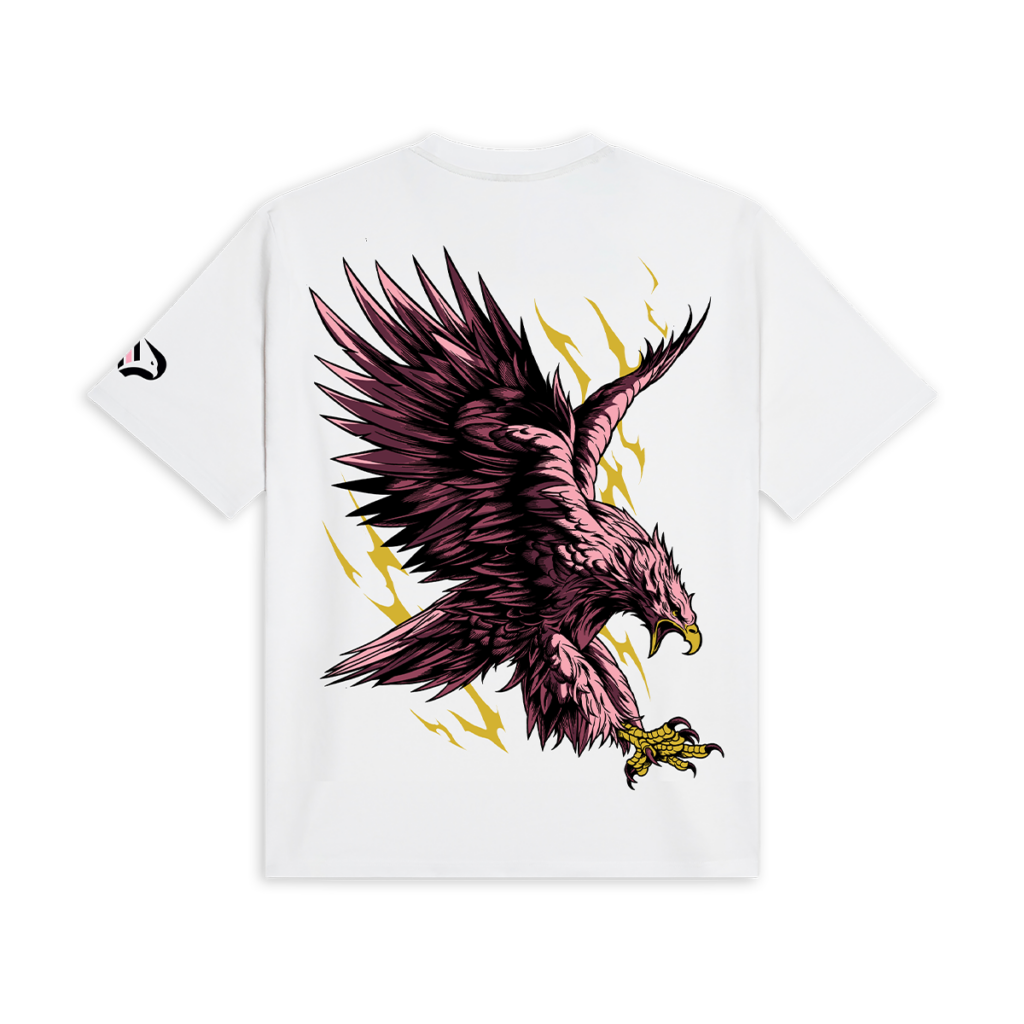 Retro della t-shirt bianca Collezione Aquile con grafica aquila sulla parte posteriore e stemma rosanero del Palermo FC sulla manica sinistra