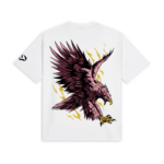 Retro della t-shirt bianca Collezione Aquile con grafica aquila sulla parte posteriore e stemma rosanero del Palermo FC sulla manica sinistra