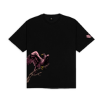 T-shirt nera Collezione Aquile con grafica aquila raffigurata su un ramo e stemma rosa del Palermo FC sulla manica sinistra