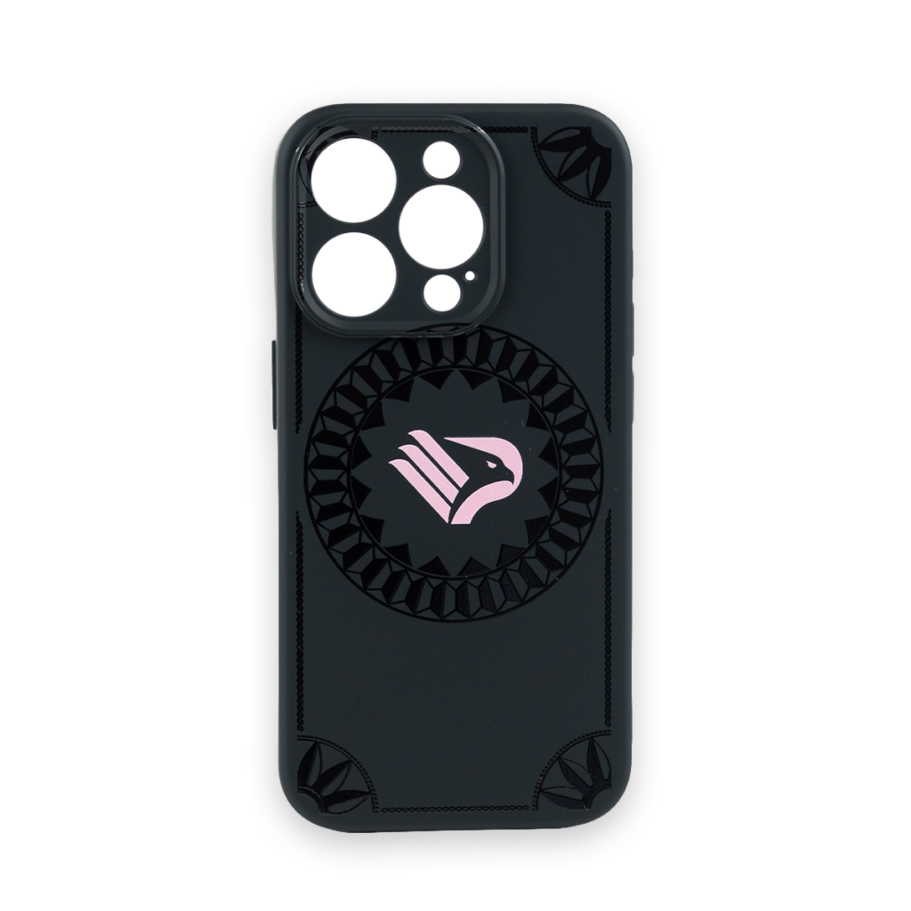 Cover cellulare Palermo FC nera con fantasia "geometrie" e stemma aquila rosa