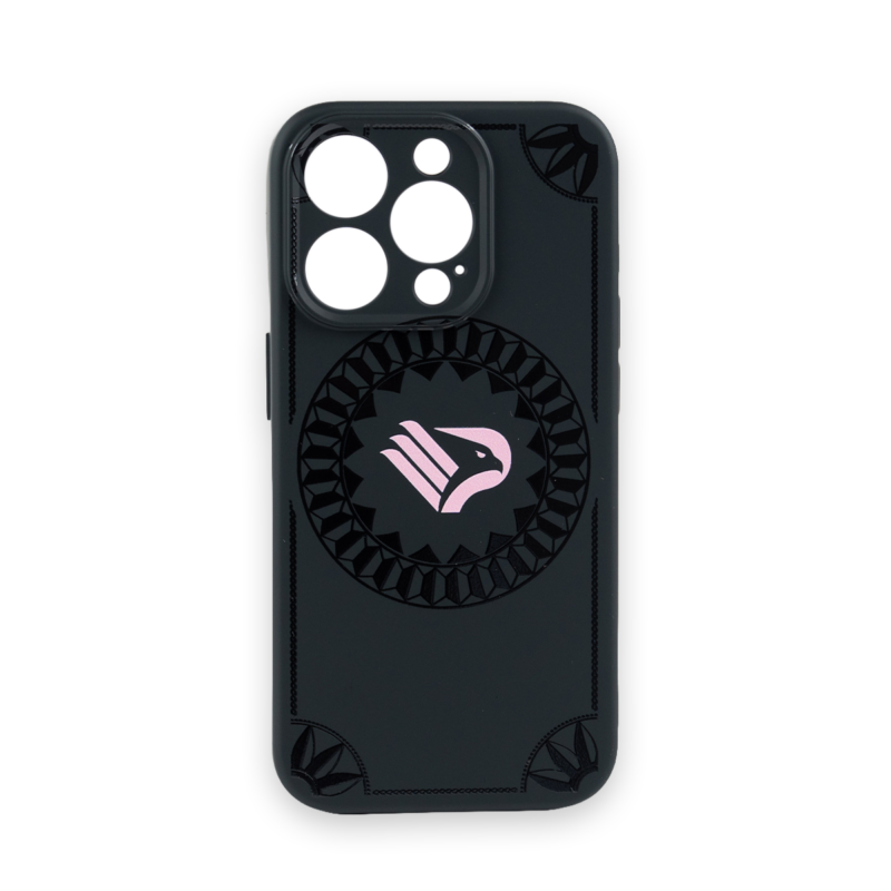 Cover cellulare Palermo FC nera con fantasia "geometrie" e stemma aquila rosa