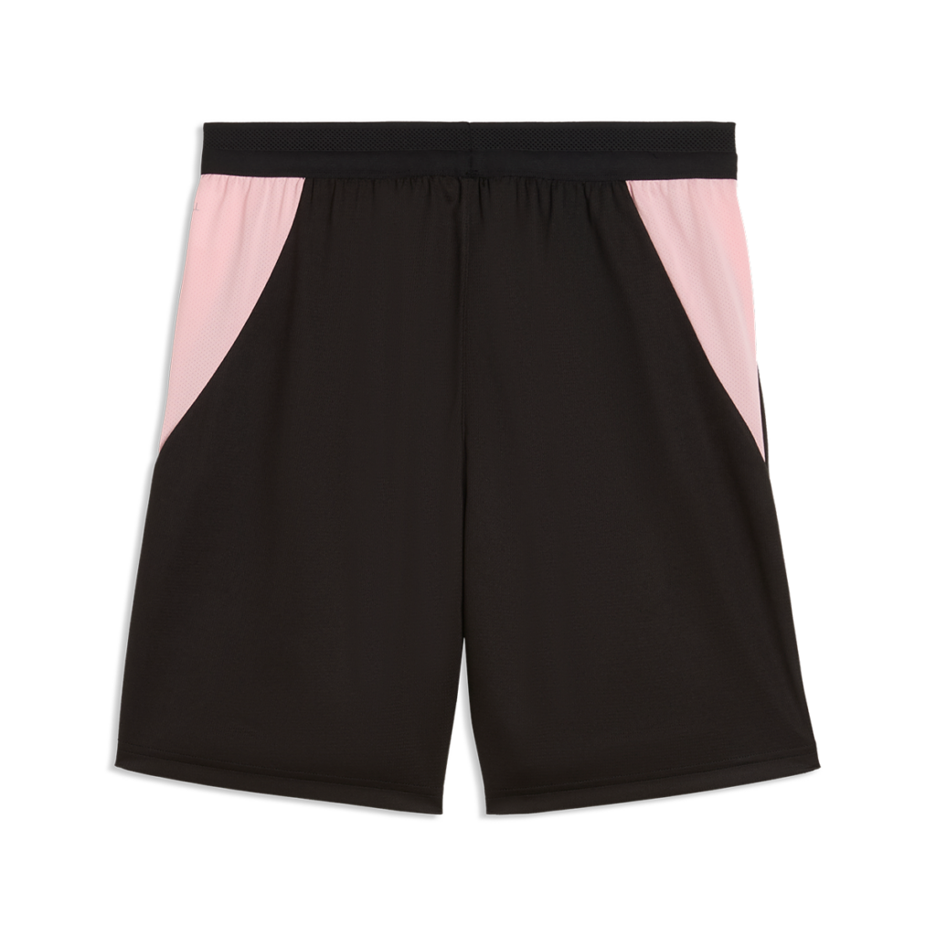 vista posteriore dei pantaloncini gara home Palermo FC 2025/26 da adulto, neri con dettagli laterali rosa
