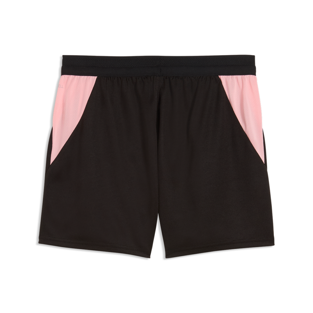 vista posteriore dei pantaloncini gara home Palermo FC 2025/26 da adulto, neri con dettagli laterali rosa