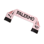 Vista posteriore della sciarpa Palermo FC 2026/27 rosa con dettagli rosa, scritta Palermo e loghi Palermo e Puma neri