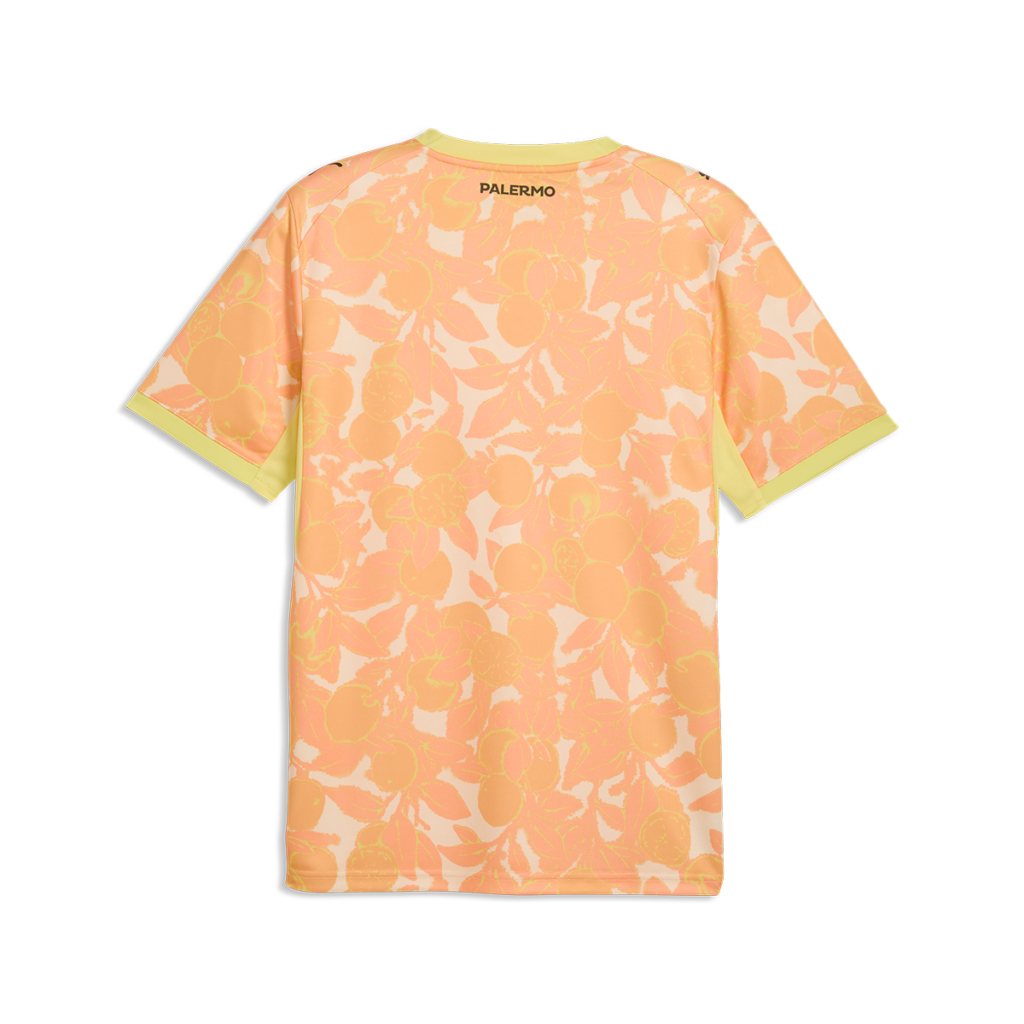 vista posteriore della maglia gara away Palermo FC 2026/27 da adulto con piccola scritta PALERMO sotto il collo e logo dello sponsor Etihad Airways nella parte inferiore