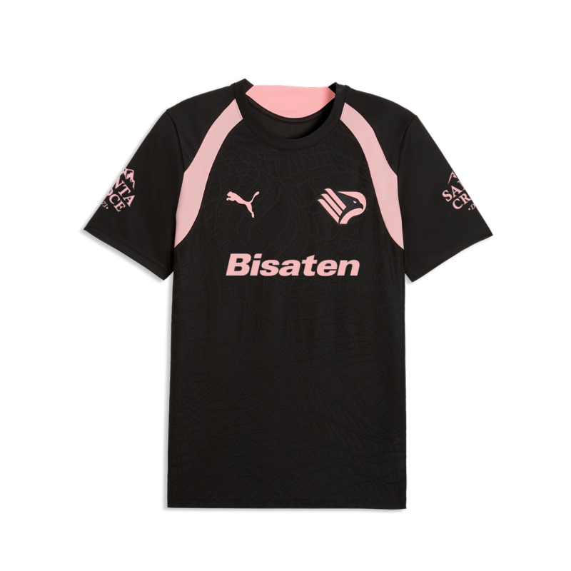 Maglia nera allenamento Staff Palermo FC 2026-27 con logo Puma e Palermo, sponsor Bisaten nella parte frontale, sponsor Santa Croce sulle maniche
