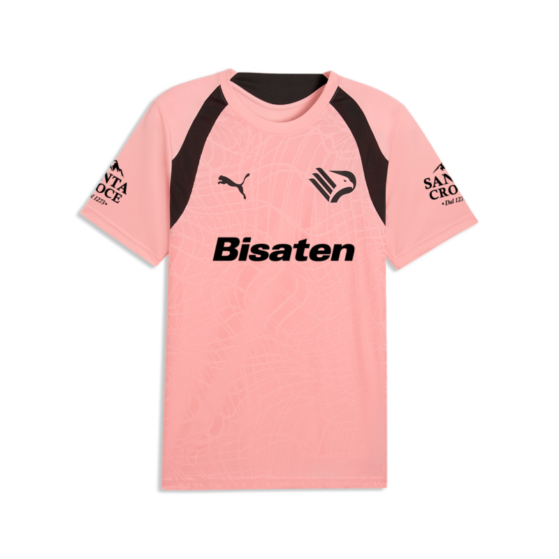Maglia rosa allenamento Palermo FC 2026-27 con logo Puma e Palermo, sponsor Bisaten nella parte frontale, sponsor Santa Croce sulle maniche