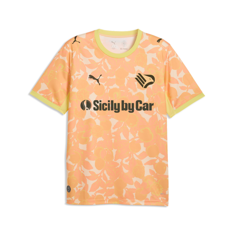 vista frontale della maglia gara away Palermo FC 2026/27 da adulto con stemma aquila, loghi degli sponsor Puma e Sicily by Car