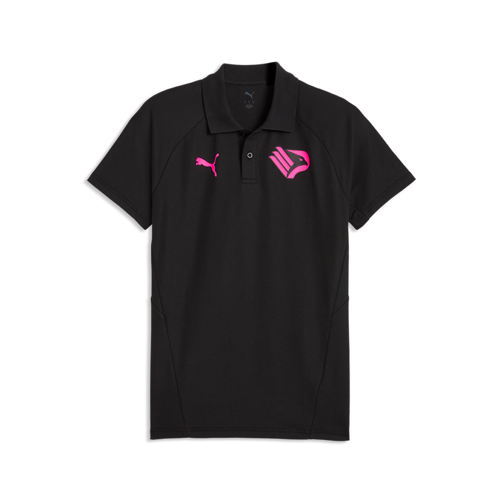 Polo nera rappresentanza Palermo FC 2026-27, con colletto e due bottoni. Logo Puma e Palermo fucsia sulla parte frontale