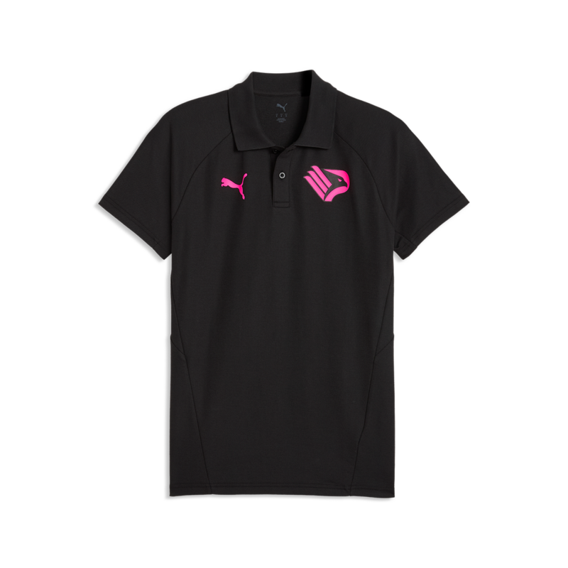Polo nera rappresentanza Palermo FC 2026-27, con colletto e due bottoni. Logo Puma e Palermo fucsia sulla parte frontale
