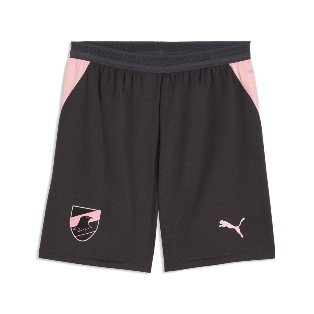 Pantaloncini gara Third 2026/27 da adulto, color antracite con dettagli laterali rosa, stemma Palermo FC e logo Puma.