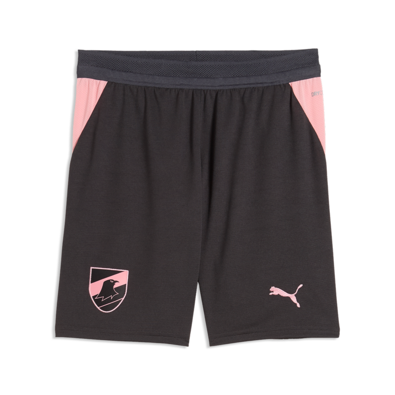 Pantaloncini gara Third 2026/27 da bambino, color antracite con dettagli laterali rosa, stemma Palermo FC e logo Puma.