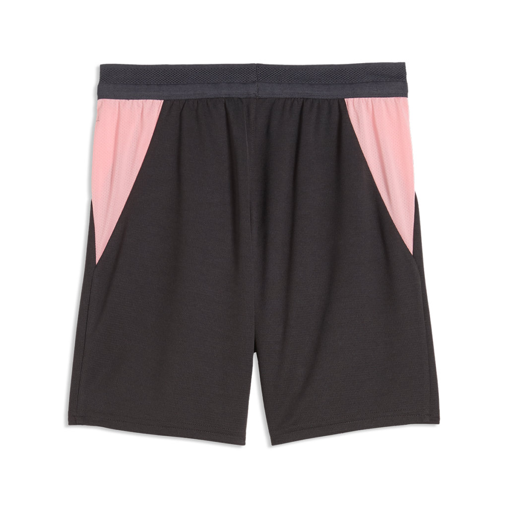 vista posteriore dei pantaloncini gara home Palermo FC 2026/27 da bambino, color antracite con dettagli laterali rosa